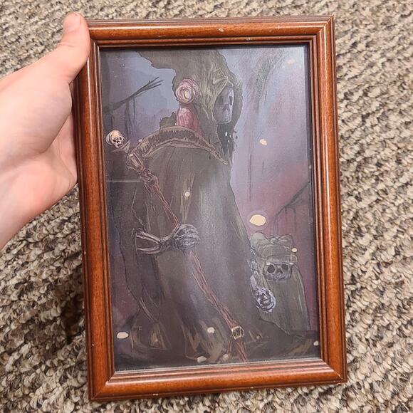 Grim Reaper Digital Print Wooden Framed Art 9.5x6.5 inches Halloween Decor - Picture 1 of 7